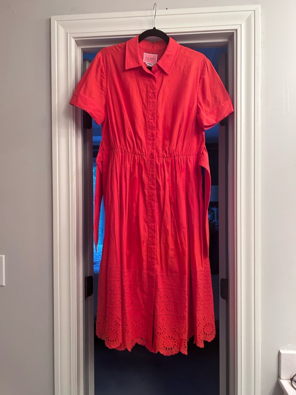 Kate Spade New York Orange Tie-Waist
Eyelet Shirt Midi Dress. Size M